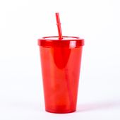 Vaso 700 ml con tapa y sorbete rojo traslucido