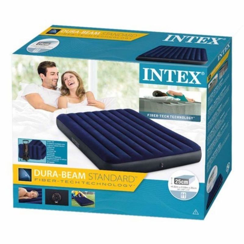 Colchon Inflable Intex 152 X 203 X 25 Cm + 2 Almohadas + Inflador