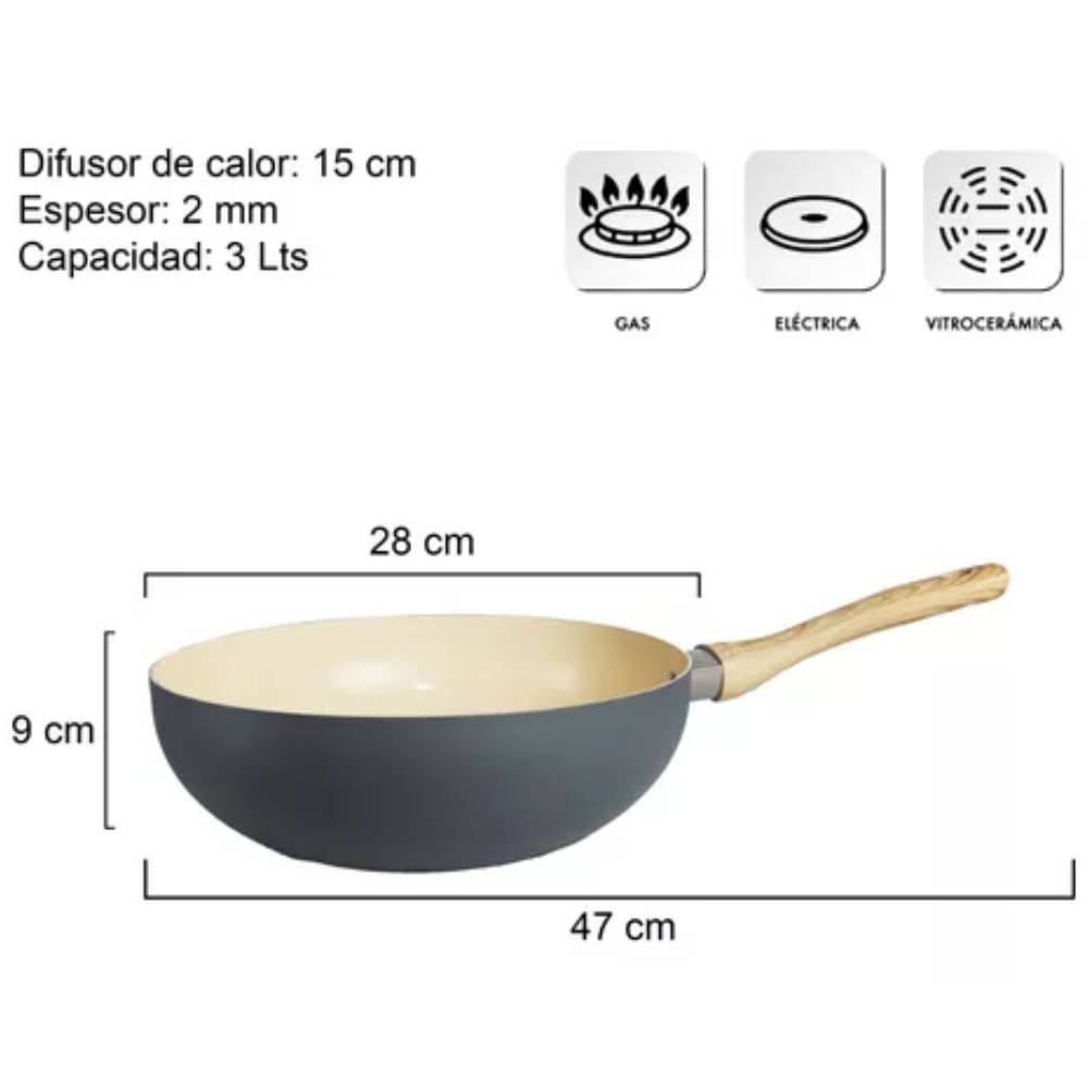 Wok Antiadherente Hudson 28 Cm Aluminio