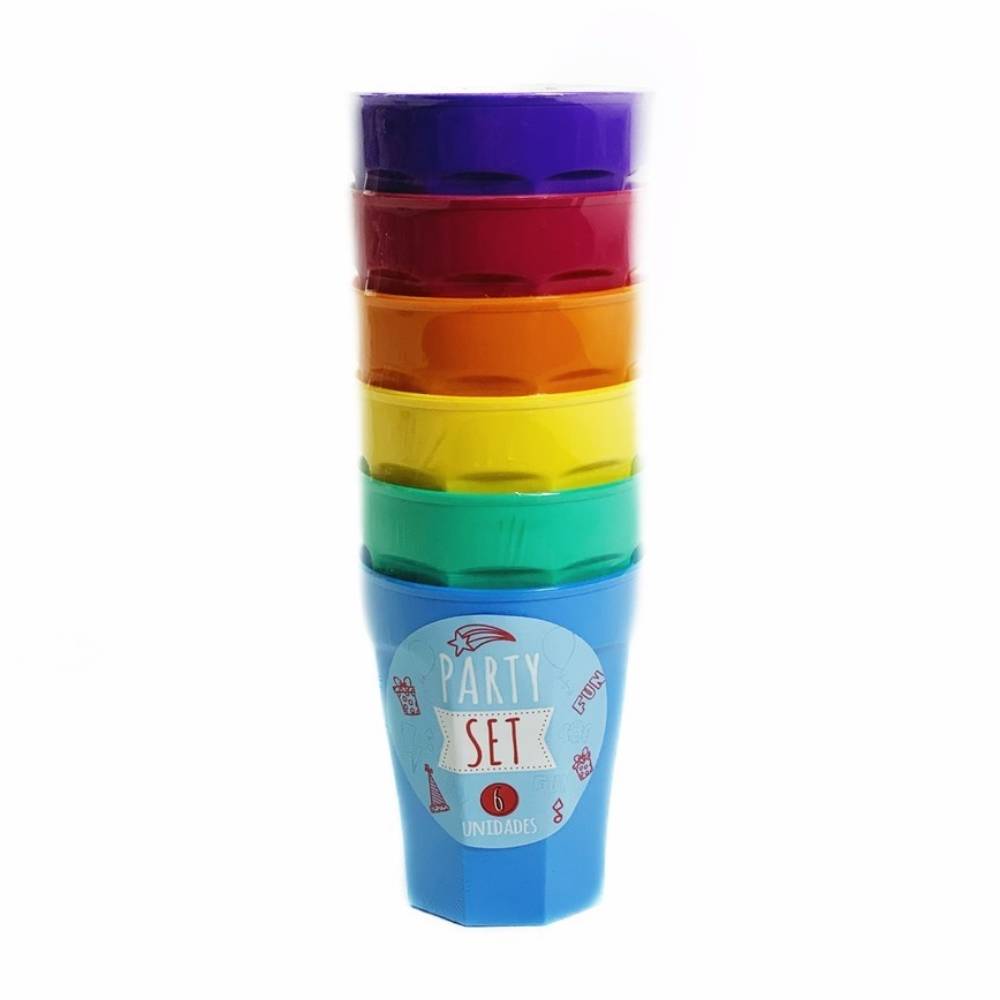 Vasos Plásticos Facetados Pack X6 Colores Para Personalizar