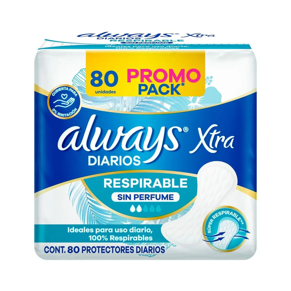 Protectores Diarios Xtra 80 un Respirables sin Perfume Always